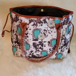 Cow Print Turquoise Stone Printed Tote Bag